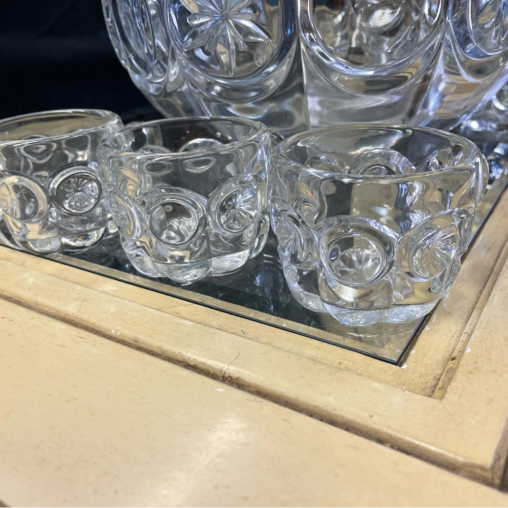 Antique Tiffin Franciscan Glass Moon &Stars Crystal Punch Bowl W/Matching 11cups